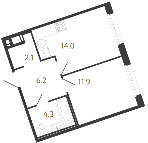 1-комнатная квартира, 38.5 м²; этаж: 4 - купить в Санкт-Петербурге