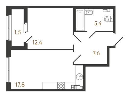 1-комнатная квартира, 43.2 м²; этаж: 3 - купить в Санкт-Петербурге