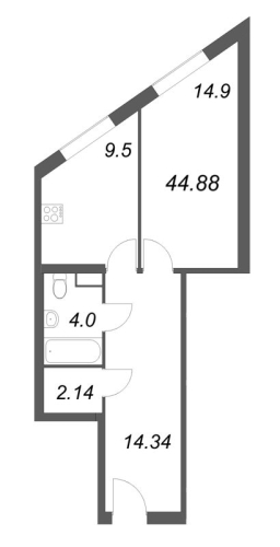 1-комнатная квартира, 44.88 м²; этаж: 10 - купить в Санкт-Петербурге