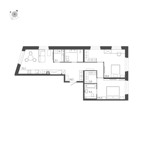 2-комнатная квартира, 87.1 м²; этаж: 2 - купить в Санкт-Петербурге