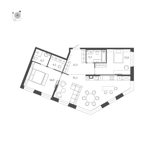 2-комнатная квартира №47 в: ЛДМ: 99.8 м²; этаж: 2 - купить в Санкт-Петербурге