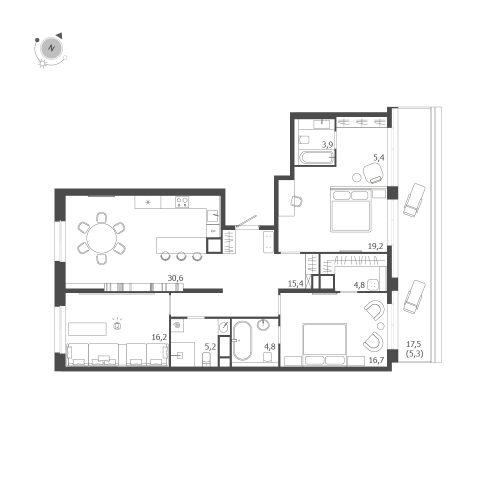 3-комнатная квартира, 127.5 м²; этаж: 9 - купить в Санкт-Петербурге
