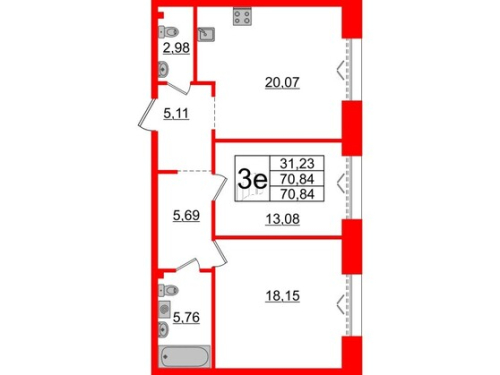 2-комнатная квартира, 70.84 м²; этаж: 2 - купить в Санкт-Петербурге