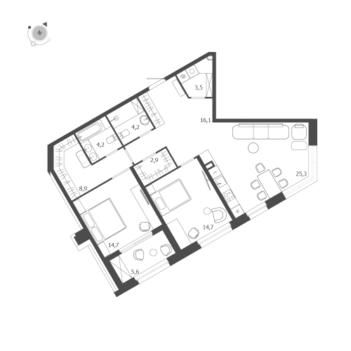 2-комнатная квартира №47 в: ЛДМ: 97.3 м²; этаж: 2 - купить в Санкт-Петербурге