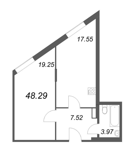 1-комнатная квартира №127 в: Лиговский, 127: 18.43 м²; этаж: 7 - купить в Санкт-Петербурге