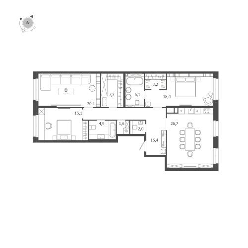3-комнатная квартира, 121.8 м²; этаж: 5 - купить в Санкт-Петербурге