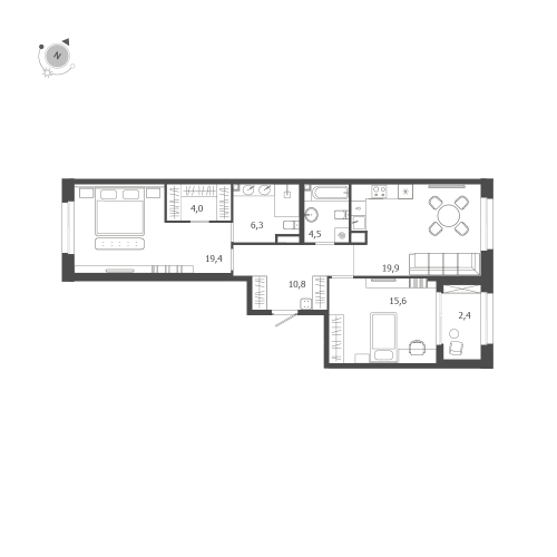 2-комнатная квартира, 82.9 м²; этаж: 5 - купить в Санкт-Петербурге
