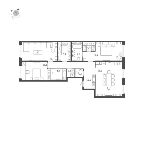 3-комнатная квартира, 121.9 м²; этаж: 3 - купить в Санкт-Петербурге