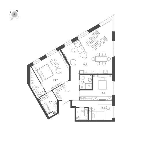 3-комнатная квартира, 129.4 м²; этаж: 8 - купить в Санкт-Петербурге