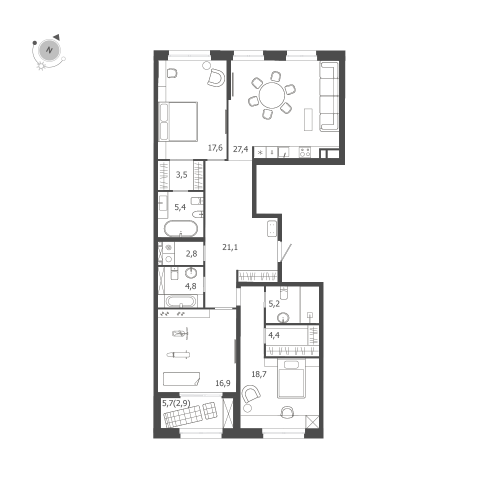 3-комнатная квартира №47 в: ЛДМ: 130.7 м²; этаж: 5 - купить в Санкт-Петербурге