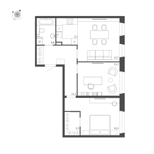 3-комнатная квартира №47 в: ЛДМ: 72.4 м²; этаж: 4 - купить в Санкт-Петербурге