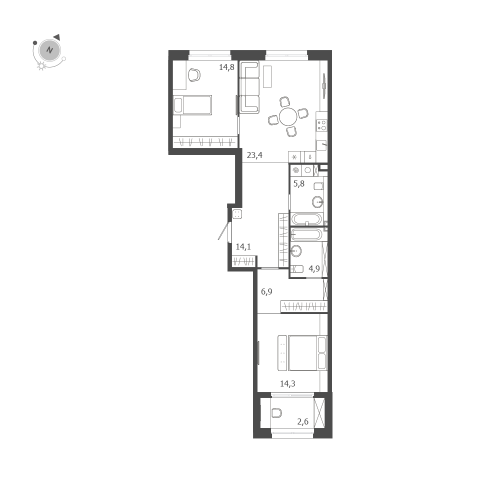 2-комнатная квартира, 86.8 м²; этаж: 2 - купить в Санкт-Петербурге