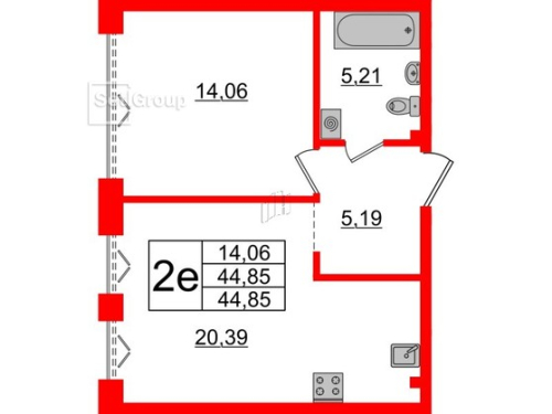 1-комнатная квартира № в: IMPERIAL CLUB: 44.85 м²; этаж: 2 - купить в Санкт-Петербурге