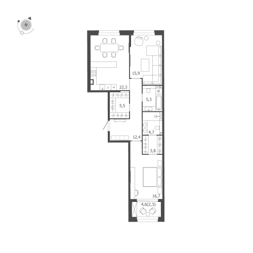 2-комнатная квартира №47 в: ЛДМ: 88.9 м²; этаж: 2 - купить в Санкт-Петербурге