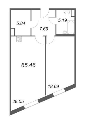 1-комнатная квартира №127 в: Лиговский, 127: 21.61 м²; этаж: 6 - купить в Санкт-Петербурге