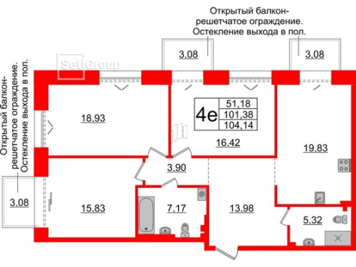 3-комнатная квартира № в: IMPERIAL CLUB: 101.38 м²; этаж: 3 - купить в Санкт-Петербурге