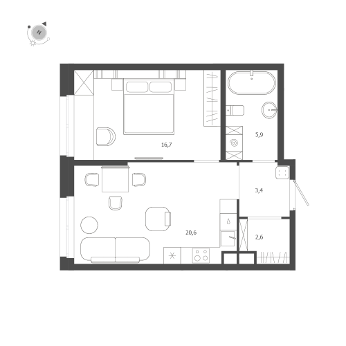 1-комнатная квартира №47 в: ЛДМ: 49.2 м²; этаж: 7 - купить в Санкт-Петербурге