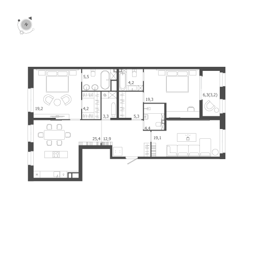 3-комнатная квартира №47 в: ЛДМ: 126 м²; этаж: 6 - купить в Санкт-Петербурге