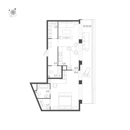 1-комнатная квартира №47 в: ЛДМ: 73.9 м²; этаж: 9 - купить в Санкт-Петербурге