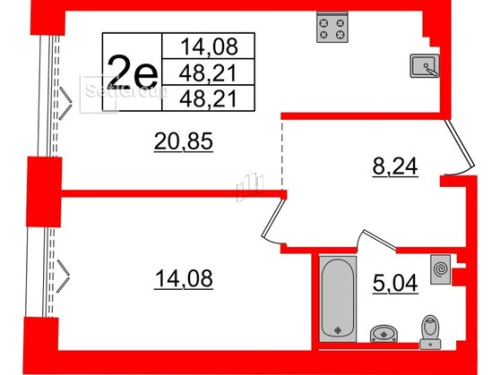 1-комнатная квартира № в: IMPERIAL CLUB: 48.21 м²; этаж: 4 - купить в Санкт-Петербурге