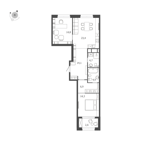 2-комнатная квартира №47 в: ЛДМ: 85.7 м²; этаж: 7 - купить в Санкт-Петербурге