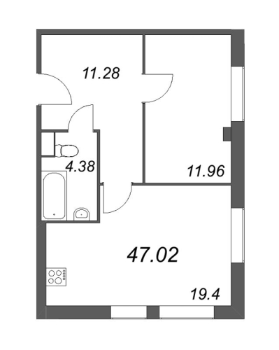 1-комнатная квартира, 47.02 м²; этаж: 3 - купить в Санкт-Петербурге