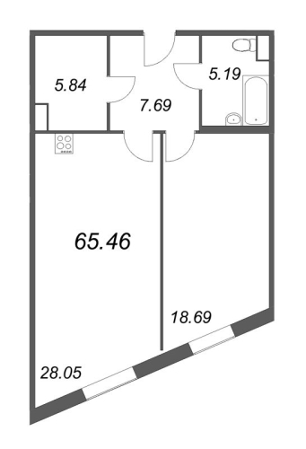 1-комнатная квартира, 65.46 м²; этаж: 4 - купить в Санкт-Петербурге