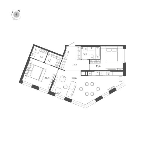 2-комнатная квартира №47 в: ЛДМ: 99.3 м²; этаж: 9 - купить в Санкт-Петербурге