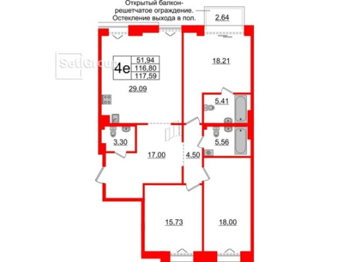 3-комнатная квартира № в: IMPERIAL CLUB: 116.8 м²; этаж: 6 - купить в Санкт-Петербурге