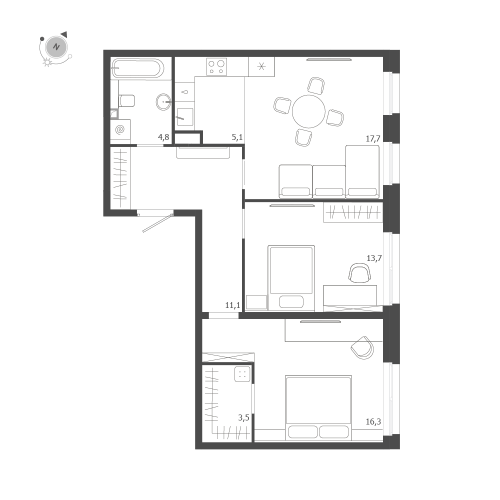 3-комнатная квартира №47 в: ЛДМ: 72.2 м²; этаж: 7 - купить в Санкт-Петербурге