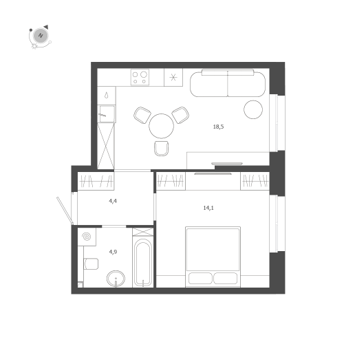 1-комнатная квартира №47 в: ЛДМ: 41.9 м²; этаж: 2 - купить в Санкт-Петербурге