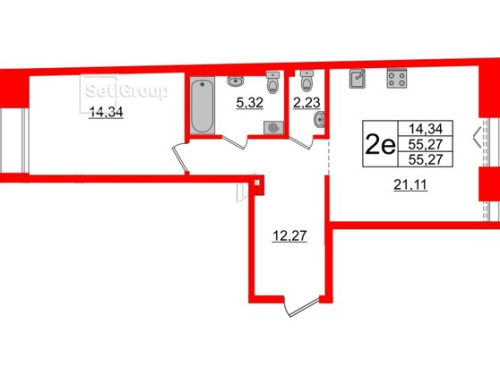 1-комнатная квартира № в: IMPERIAL CLUB: 55.27 м²; этаж: 2 - купить в Санкт-Петербурге