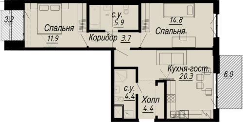 2-комнатная квартира, 67.2 м²; этаж: 7 - купить в Санкт-Петербурге