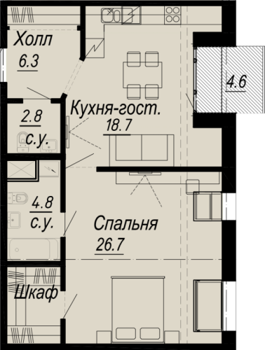 1-комнатная квартира, 61.6 м²; этаж: 7 - купить в Санкт-Петербурге