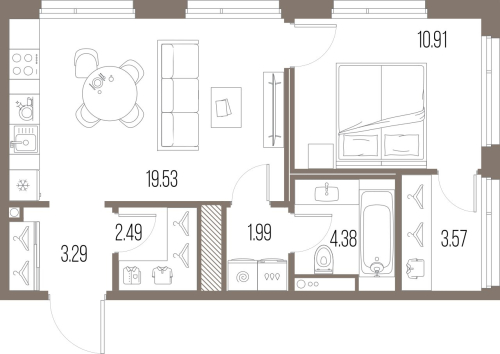 1-комнатная квартира, 46.15 м²; этаж: 6 - купить в Санкт-Петербурге