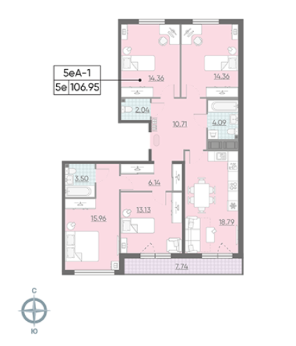 4-комнатная квартира, 106.6 м²; этаж: 14 - купить в Санкт-Петербурге