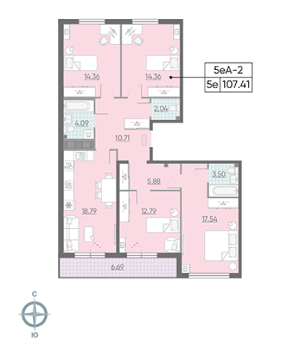 4-комнатная квартира, 107.4 м²; этаж: 14 - купить в Санкт-Петербурге