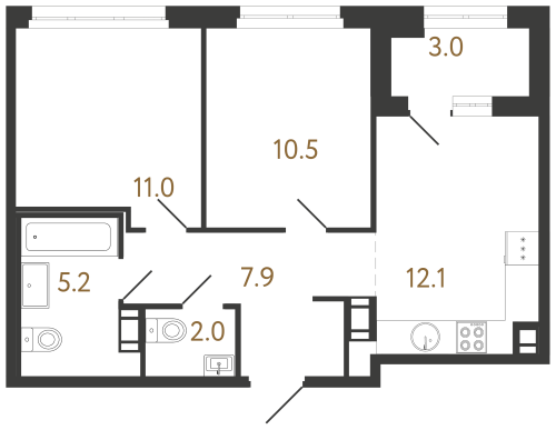 2-комнатная квартира, 48.7 м²; этаж: 4 - купить в Санкт-Петербурге