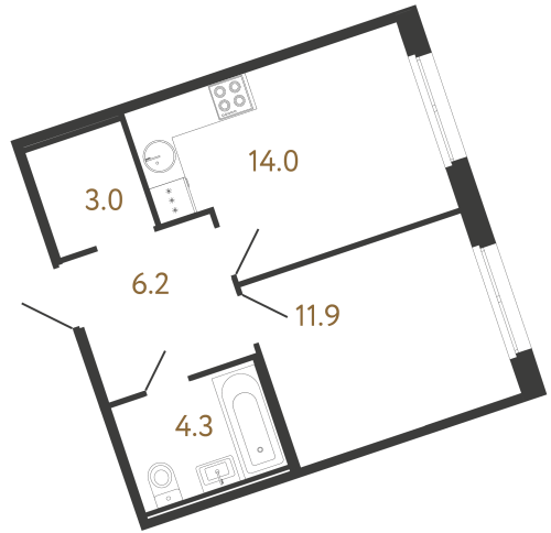 1-комнатная квартира, 39.4 м²; этаж: 3 - купить в Санкт-Петербурге