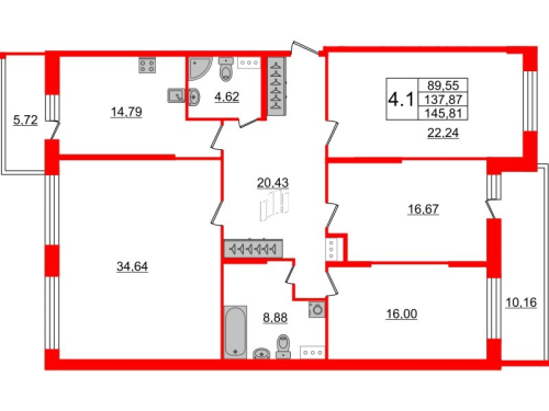 4-комнатная квартира, 135.5 м²; этаж: 8 - купить в Санкт-Петербурге