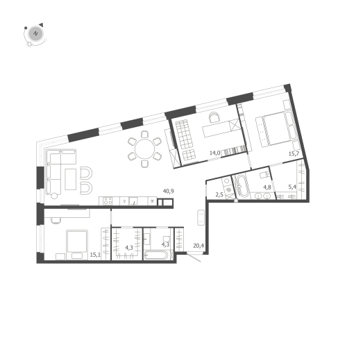 3-комнатная квартира, 127.4 м²; этаж: 6 - купить в Санкт-Петербурге