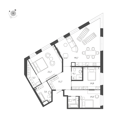 3-комнатная квартира, 129.3 м²; этаж: 9 - купить в Санкт-Петербурге