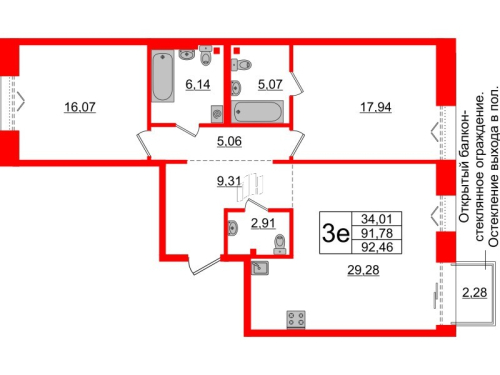 2-комнатная квартира, 91.78 м²; этаж: 2 - купить в Санкт-Петербурге