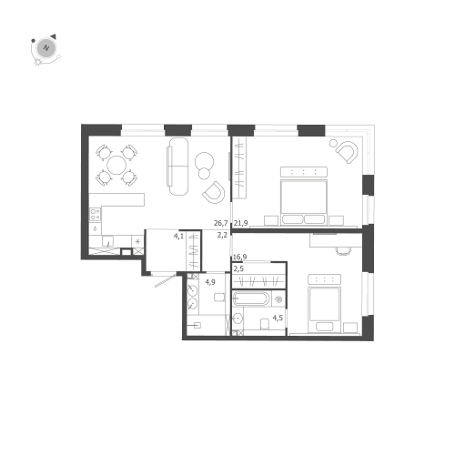 2-комнатная квартира, 83.7 м²; этаж: 2 - купить в Санкт-Петербурге