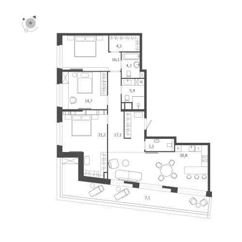 3-комнатная квартира №47 в: ЛДМ: 124.2 м²; этаж: 9 - купить в Санкт-Петербурге