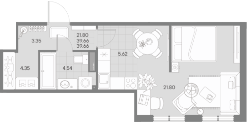 1-комнатная квартира, 39.66 м²; этаж: 6 - купить в Санкт-Петербурге