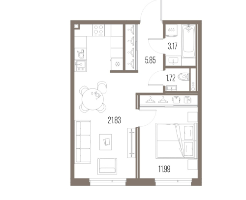 1-комнатная квартира, 44.56 м²; этаж: 2 - купить в Санкт-Петербурге