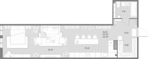 1-комнатная квартира, 63.09 м²; этаж: 6 - купить в Санкт-Петербурге