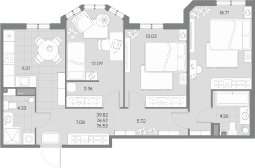 3-комнатная квартира, 76.52 м²; этаж: 4 - купить в Санкт-Петербурге