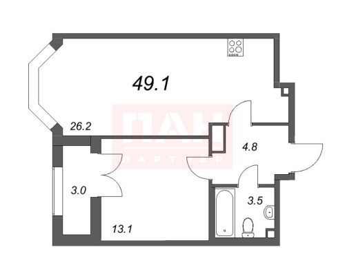 1-комнатная квартира, 49 м²; этаж: 11 - купить в Санкт-Петербурге